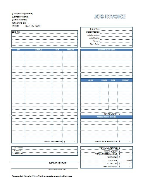 Job Invoice Template