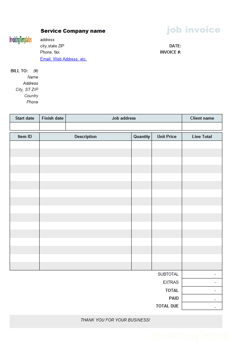 Excel Job Invoice Template Free Download Excel Job Invoice Template Free Download