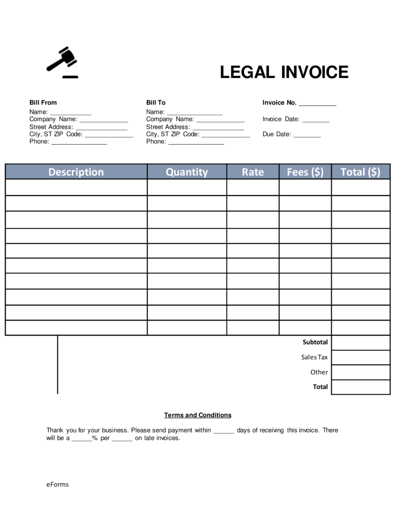 Free Lawyer/Attorney Legal Invoice Template Word | PDF | eForms 
