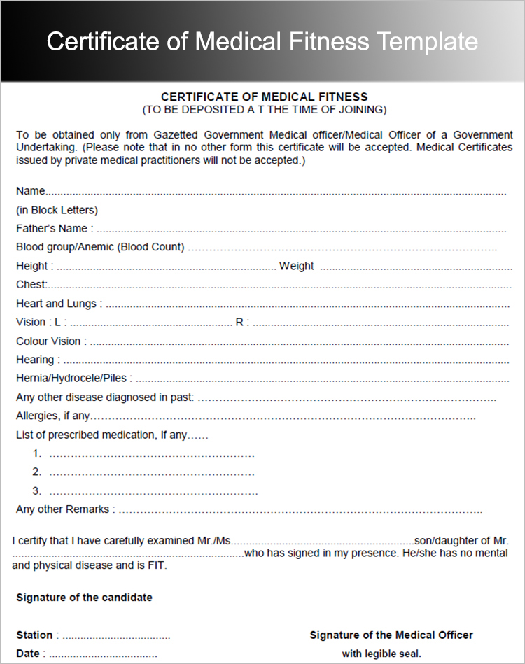 Medical Fitness Certificate for Central Govt Employee 2017 2018 