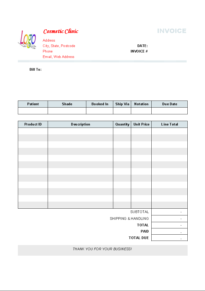 Cosmetic Clinic Invoice Format Uniform Invoice Software
