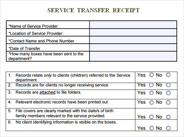 Sample Service Receipt Template 9+ Free Documents in PDF, Word