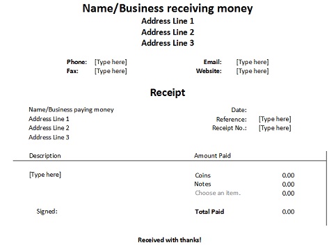 Free Receipt Forms