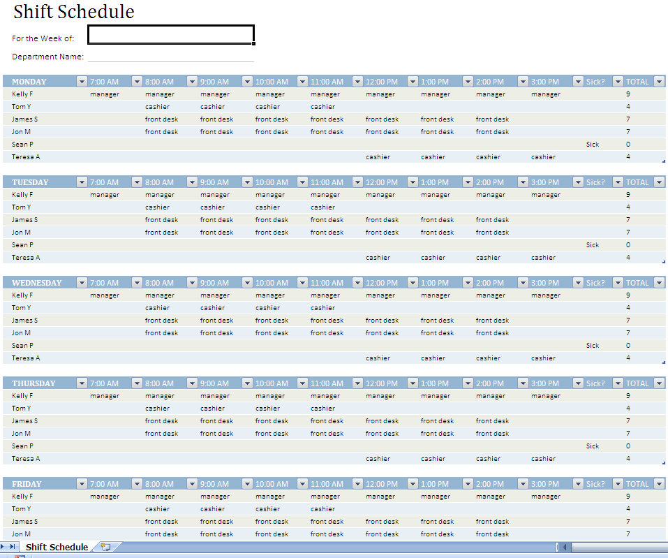 work schedule template