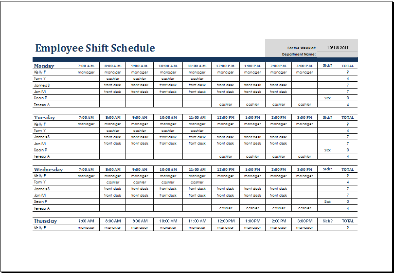 Employee Shift Schedule Template MS Excel | Excel Templates