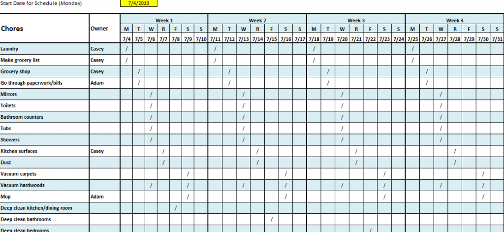 Cleaning Schedule Template – 6 Free Templates | Schedule Templates