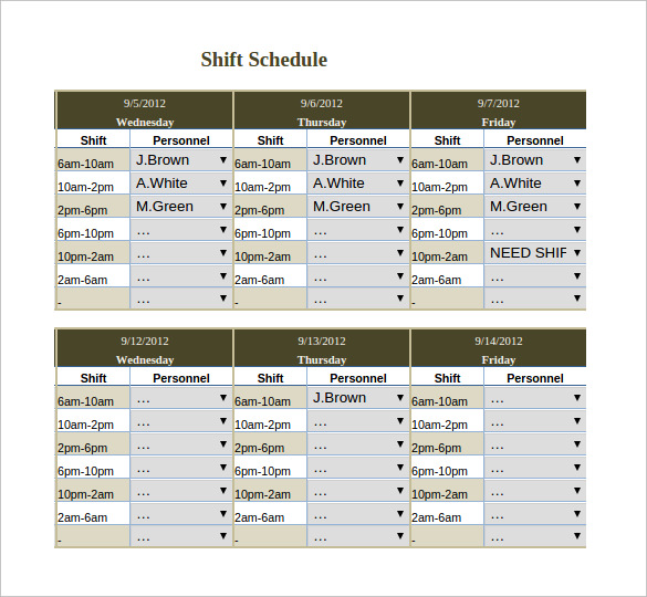 Free Monthly Work Schedule Template | Weekly Employee 8 Hour Shift 