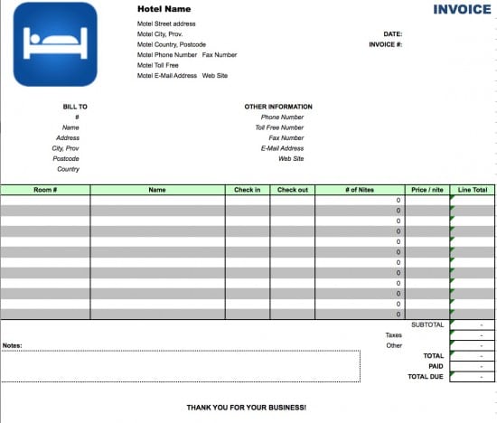 free hotel invoice template
