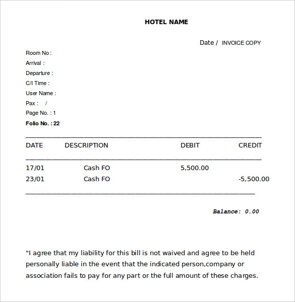 Hotel Receipt Template 17+ Free Word, Excel, PDF Format Download 