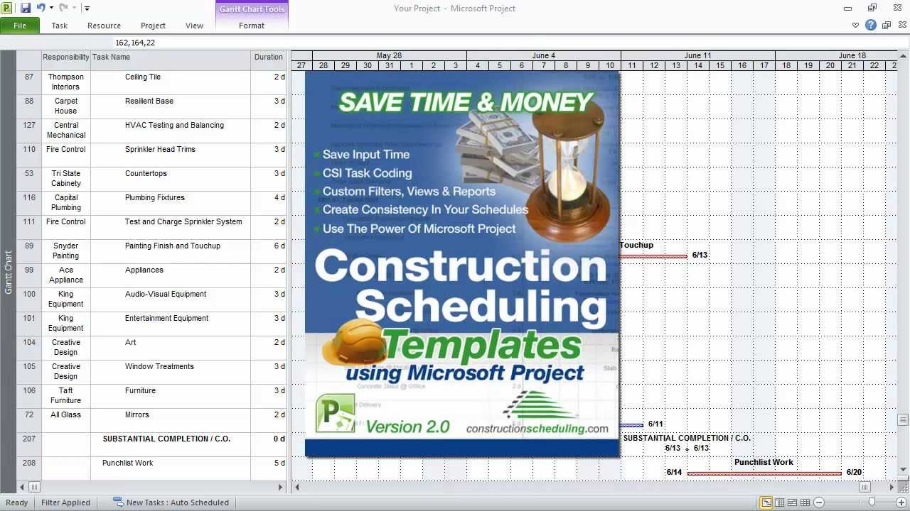 Construction Scheduling Templates using Microsoft Project YouTube