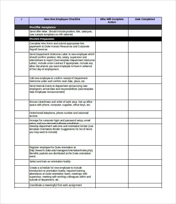 New Hire Checklist Template – 12+ Free Word, Excel, PDF Documents 