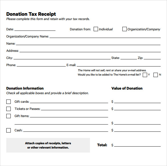 Donation Receipt Template 12 Free Samples in Word and Excel