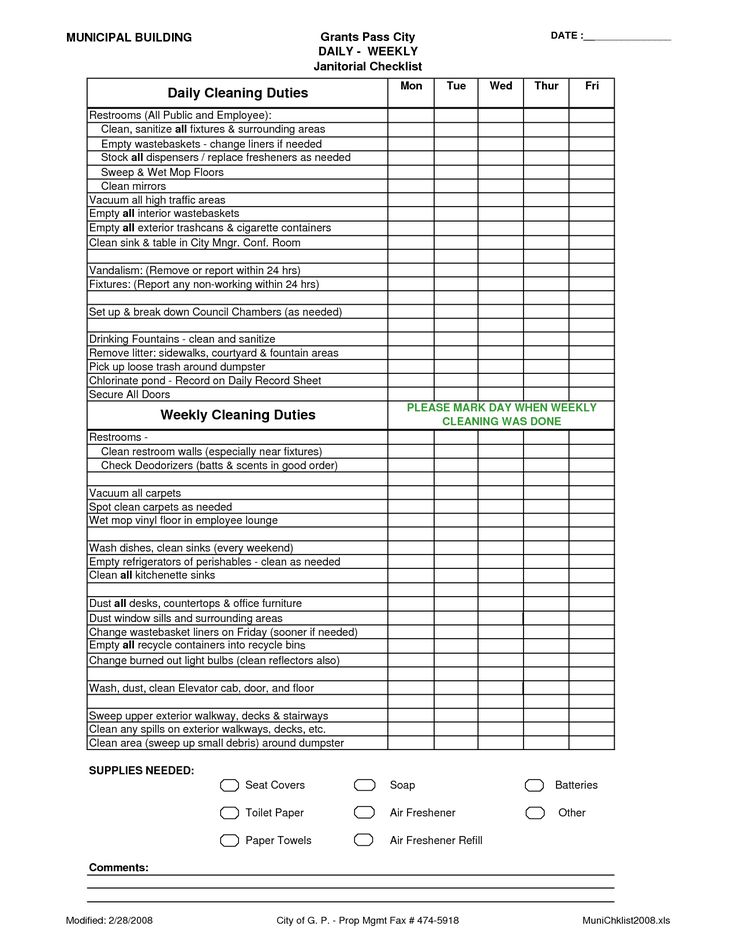 Free Cleaning Schedule Forms | Sample Cleaning Schedule Hudson 