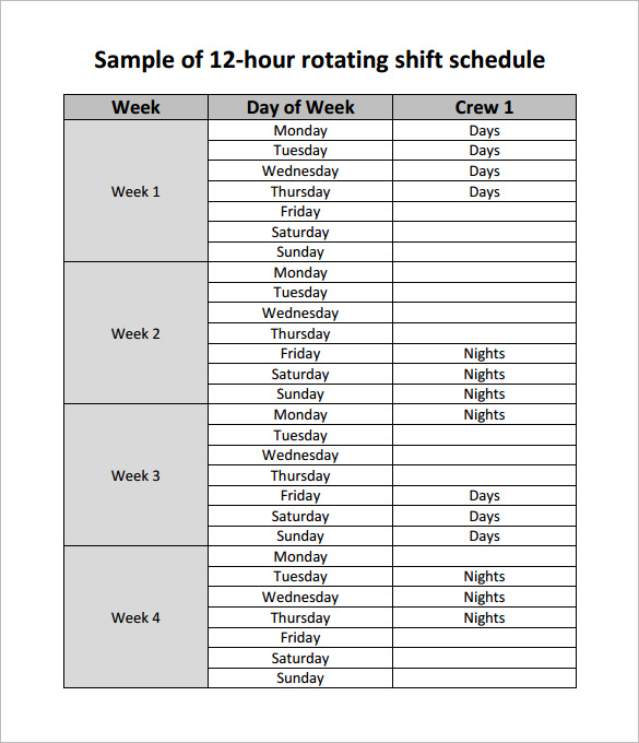 Rotating/Rotation Shift Schedule Templates – 15+ Free Word, Excel 