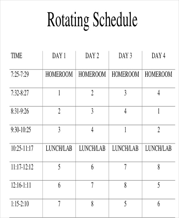 Rotating Schedule Templates 10 Free Samples, Examples Format 