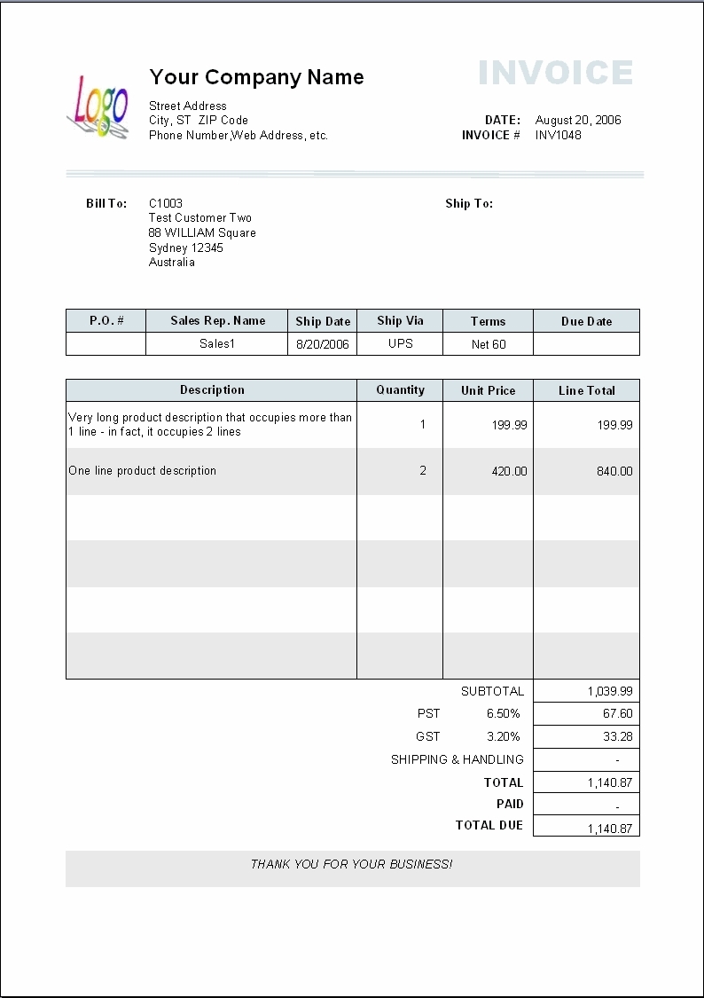 Billing Invoice Template for Excel