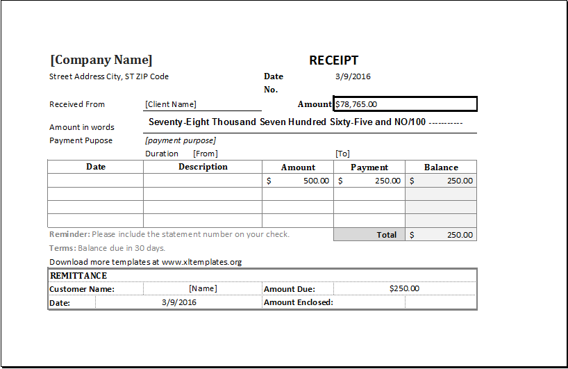 Cash Receipt Template for MS EXCEL | Excel Templates