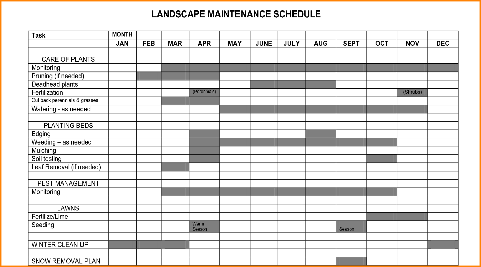 equipment maintenance schedule template