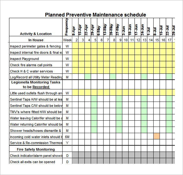 Preventive Maintenance Schedule Template Excel