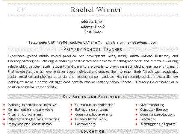 Primary Teacher CV Example forums.learnist.org
