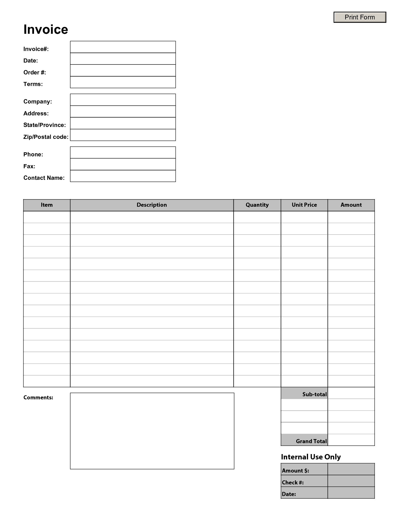 Printable Invoice Templates