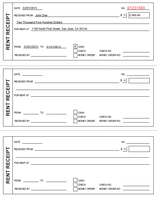 Printable Rent Receipt in PDF Form