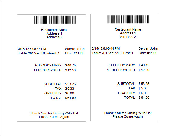 Sample Restaurant Receipt Template 19+ Free Documents Download 