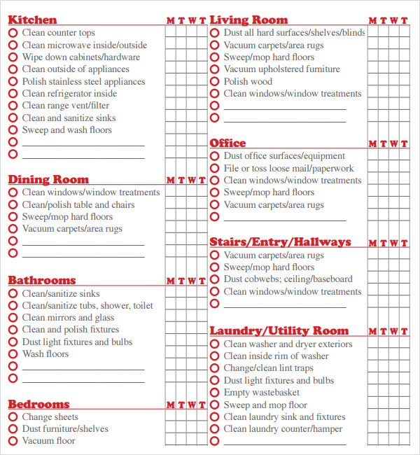 Sample House Cleaning Checklist 6+ Documents in Word, PDF