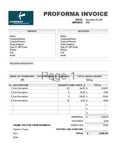 Free Pro Forma Invoice Template | Excel | PDF | Word (.doc)