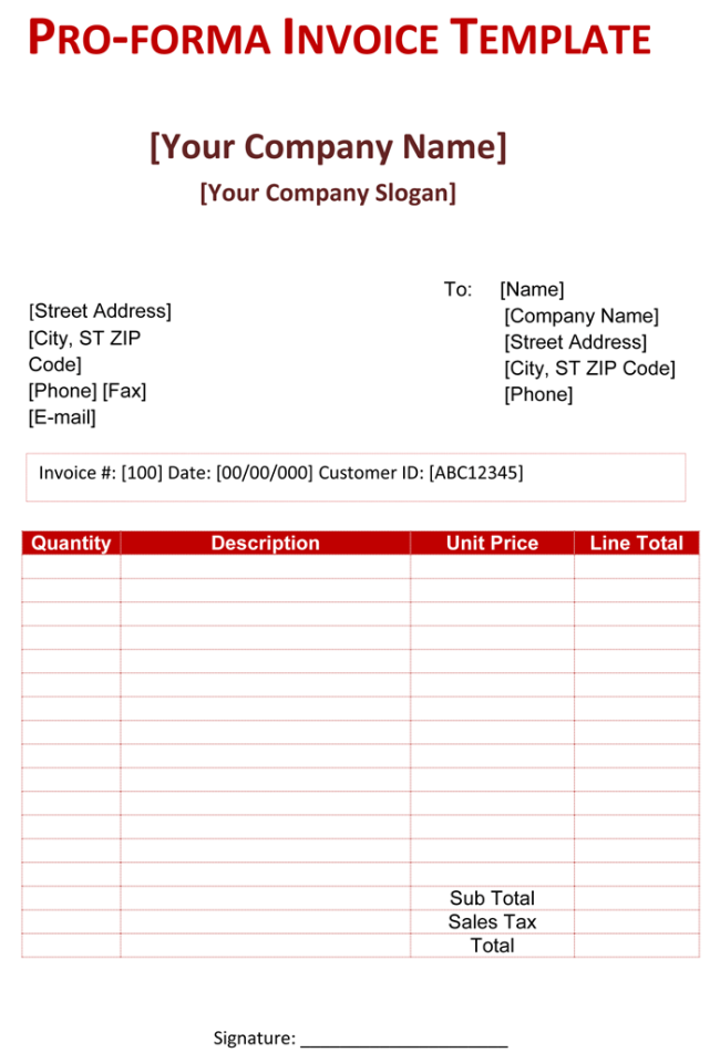 sample proforma invoice template