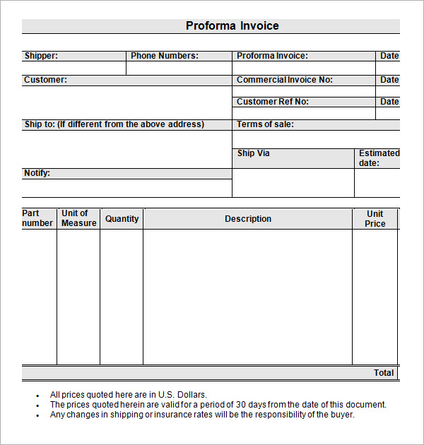 Proforma Invoice Template Doc | invoice sample template