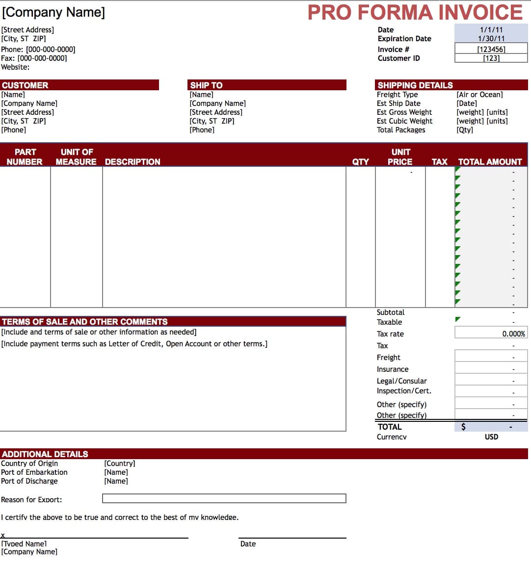 Proforma Invoice Template Pdf | invoice sample template