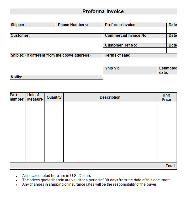 Proforma Invoice Template Word Doc | invoice sample template