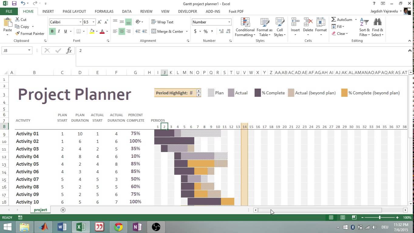 Excel 2013: Using Gantt project planner template YouTube