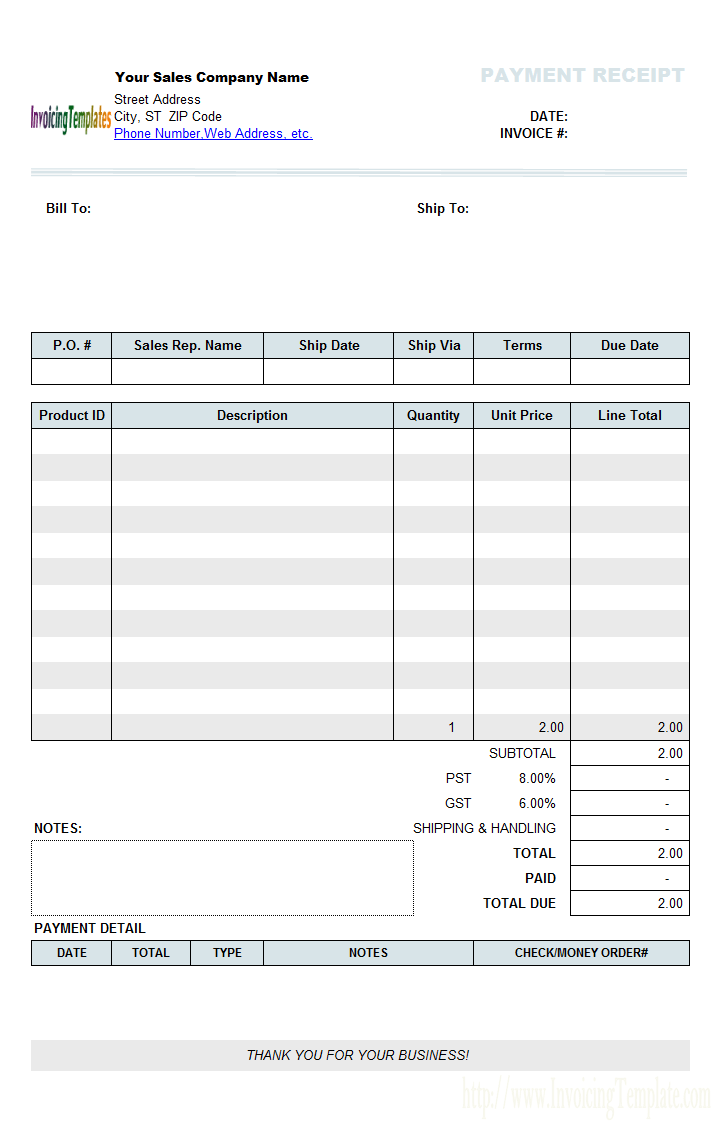 Simple Receipt Template for Excel