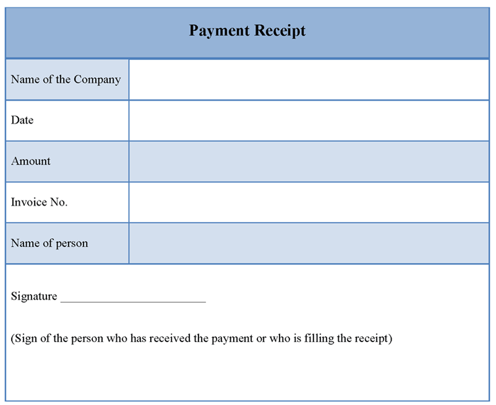 Blank and Printable Cash Receipt Sample for Customer Payment 