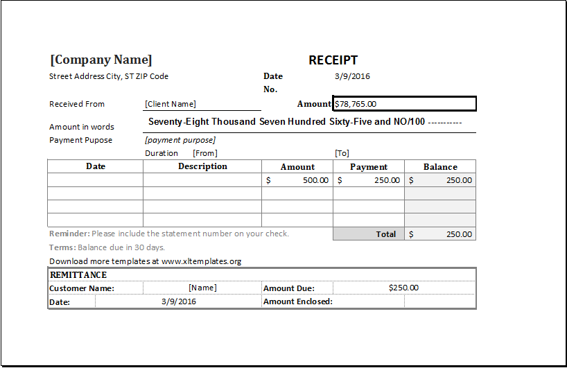 Simple Receipt Template for Excel Simple Receipt Template for Excel