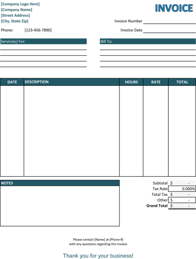 Excel Service Invoice Template Free Download