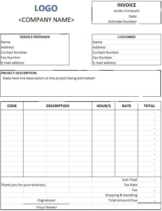 Office Estimate Invoice Template : Invoice Templates