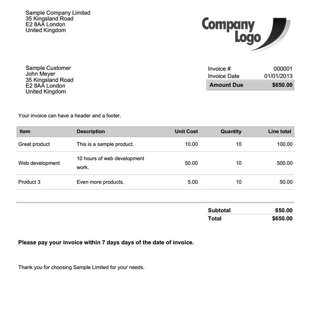 Invoice Sample Ireland | Free Invoice Template