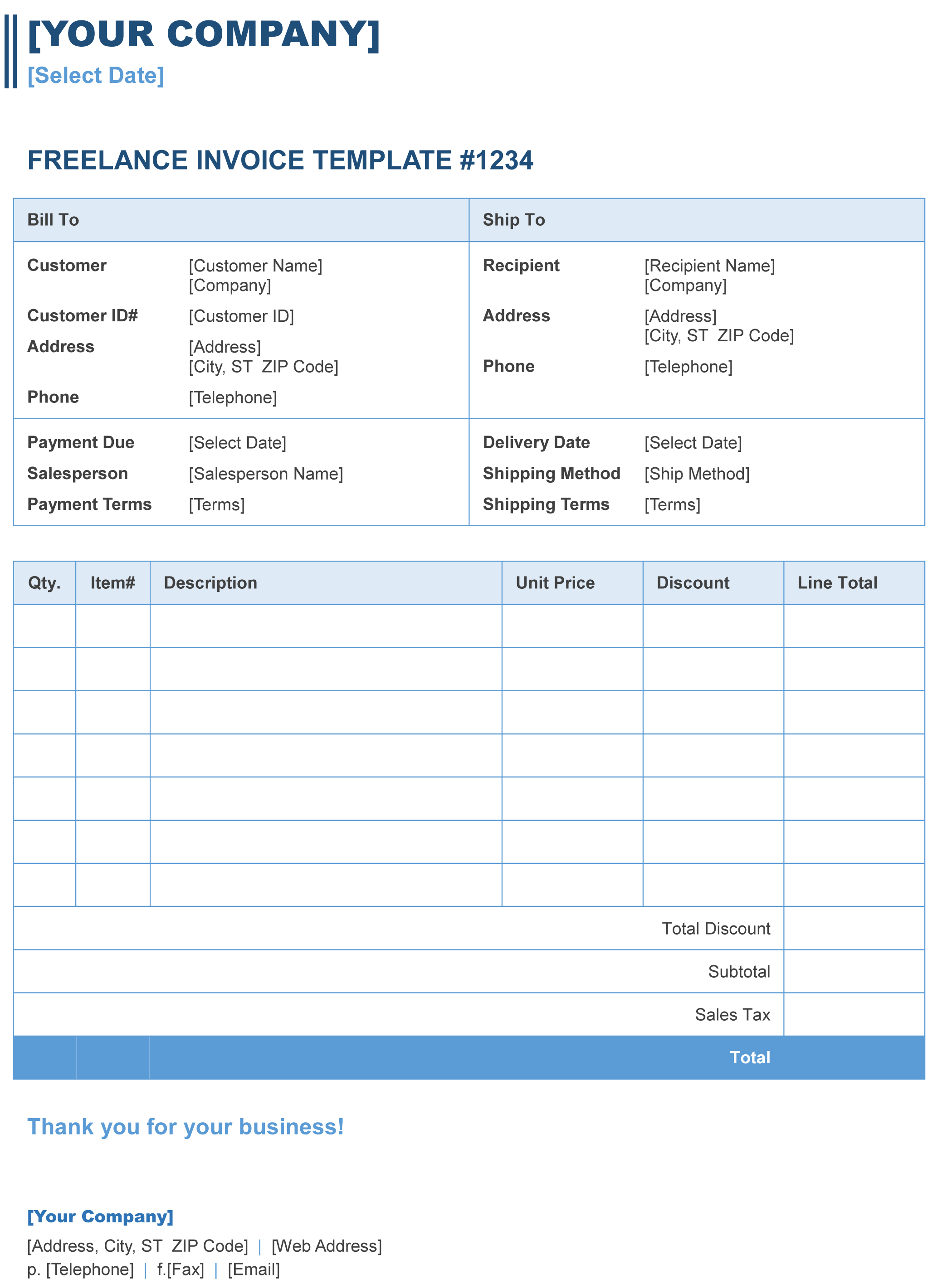Hourly Service Invoice Template | Free Invoice Templates