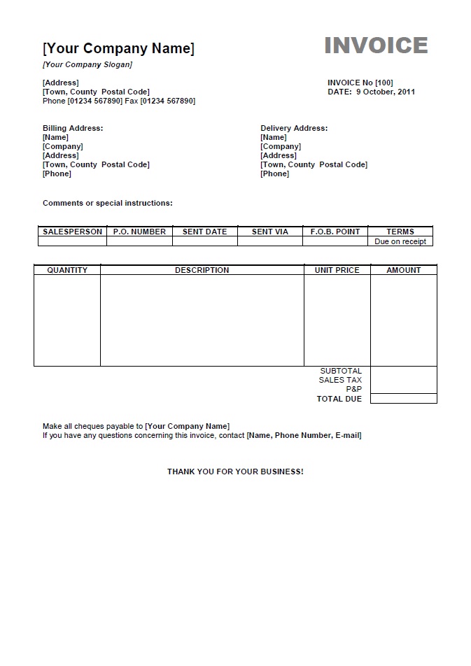 Basic Invoice Template Word | invoice sample template