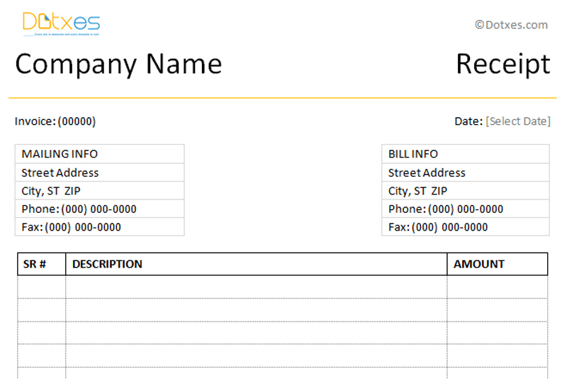 Simple Receipt Template (Word Format) Dotxes