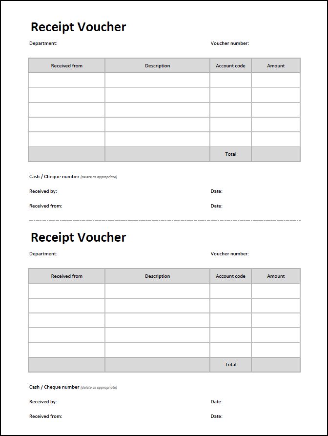 Receipt Voucher Template | Double Entry Bookkeeping