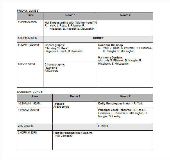 Rehearsal Schedule Templates – 13+ Free Word, Excel, PDF Format 