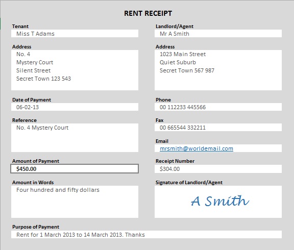 Free rent receipt template in Excel | PDF