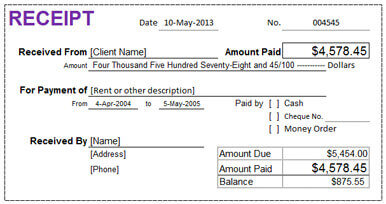 Rent Receipt Template for Excel