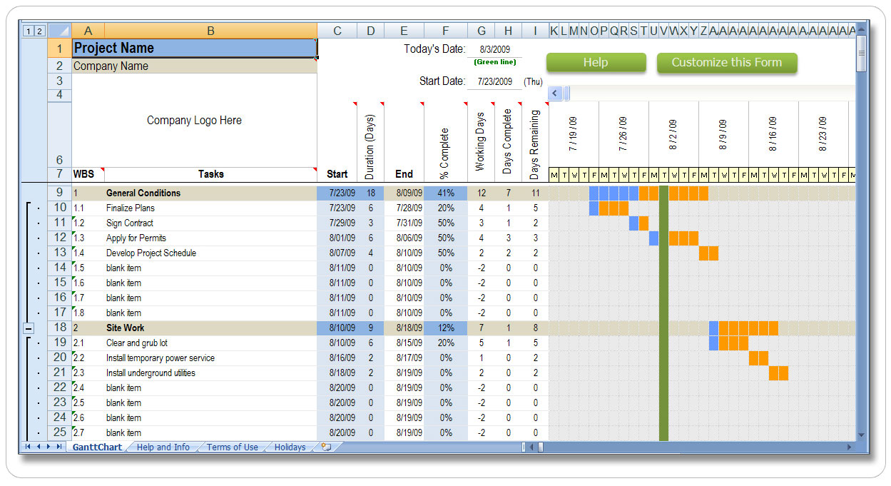 Construction Schedule Template Residential, Excel Workbook Construction Schedule Template Residential, Excel Workbook
