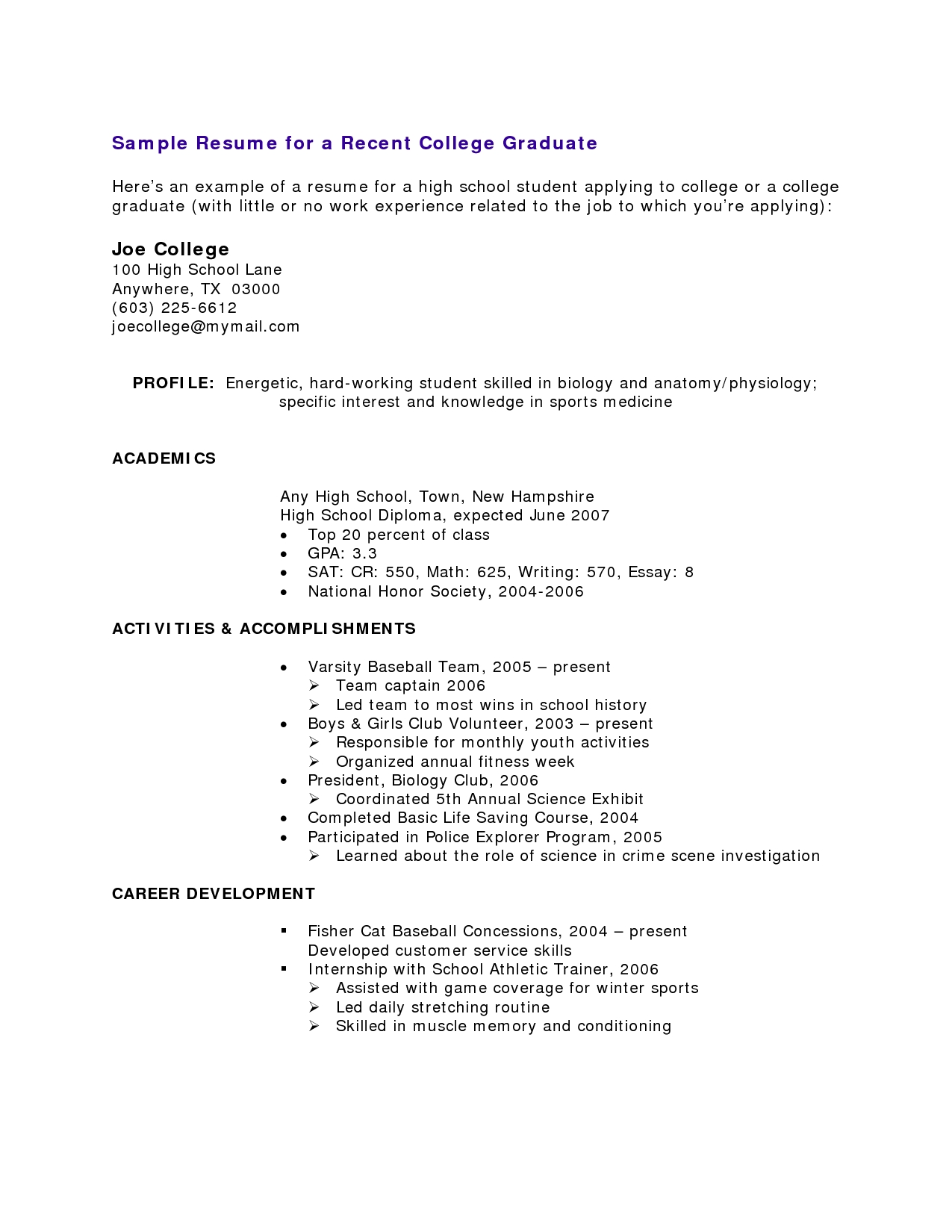 Brilliant Ideas of Sample Resume For College Students With No 