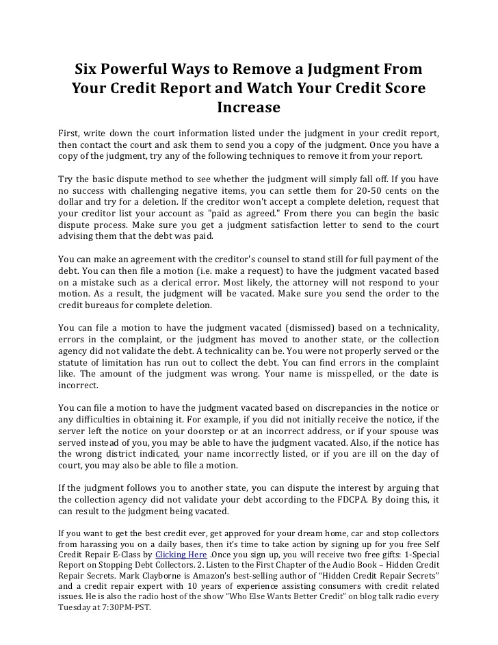 Six powerful ways to remove a judgment from your credit report and wa…